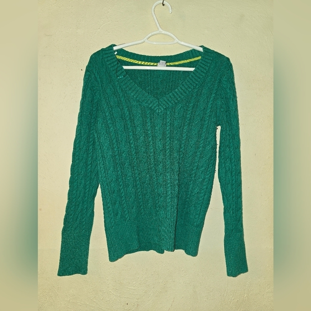 JCPenney Teal V-Neck Cable Knit Sweater